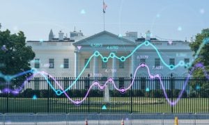 Colorful Wave Graph Overlays Image of White House Exterior Building