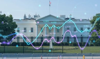 Colorful Wave Graph Overlays Image of White House Exterior Building