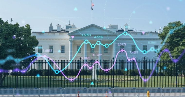 Colorful Wave Graph Overlays Image of White House Exterior Building