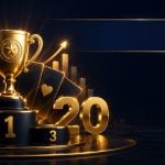 Gold trophy and podium with a large number 20 ranking the top 20 online casinos in the USA for real money