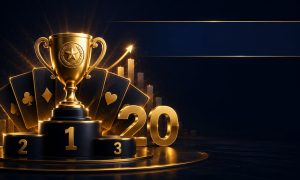 Gold trophy and podium with a large number 20 ranking the top 20 online casinos in the USA for real money