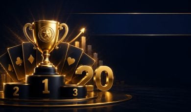 Gold trophy and podium with a large number 20 ranking the top 20 online casinos in the USA for real money