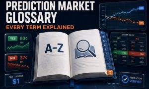 Prediction market glossary with A–Z guide, contracts, charts, and order book.