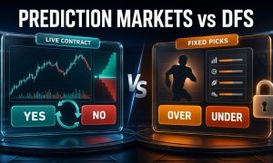 Live prediction-market contract compared with locked daily fantasy sports picks.