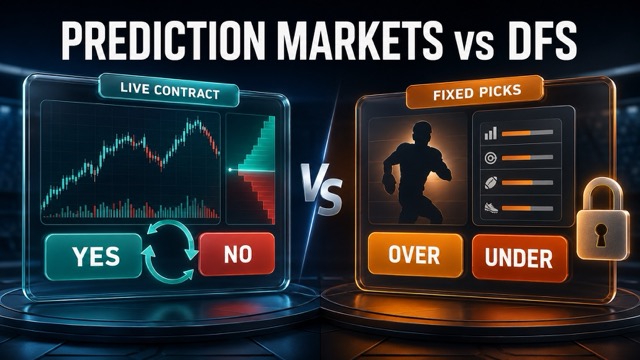 Live prediction-market contract compared with locked daily fantasy sports picks.