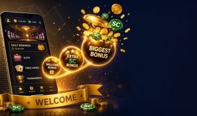 Three ascending bonus orbs bursting with gold and sweeps coins from a phone screen for GoGo Gold new player welcome bonus