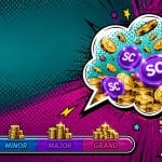 Comic style burst of gold and sweeps coins with bonus wheel and jackpot meter for Hello Millions existing player bonuses