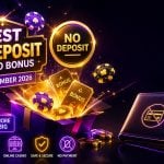 Open gold padlock releasing casino chips beside a closed wallet for no deposit casino bonus offers in the US