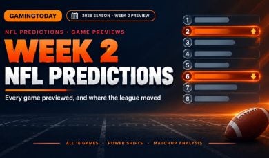 Football on a dark field background with an orange odds board panel showing spreads for NFL Week 2 odds
