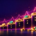 Six-step gold tier ladder with a crown and scattered coins representing Pulsz VIP rewards for existing players