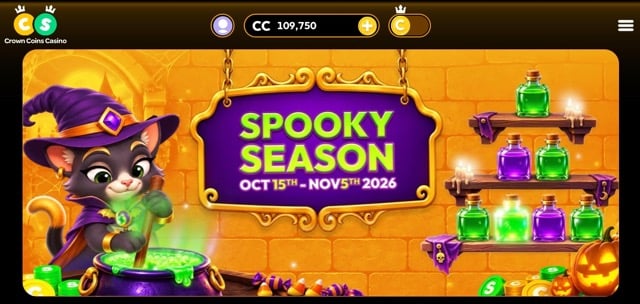 Crown Coins Spooky Season is running from October 15-November 5, 2026.