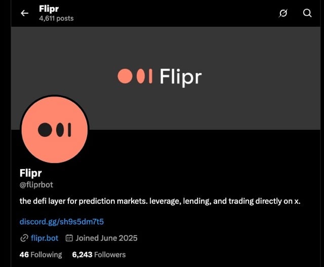The official Flipr account on X, @fliprbot, with its flipr.bot link.