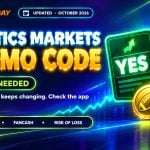 Green and red contract cards above a rising chart line with a gold coin for the Fanatics Markets promo code