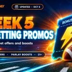 Betting ticket with a gold lightning bolt and a glowing football on stadium lights for NFL betting promos this week
