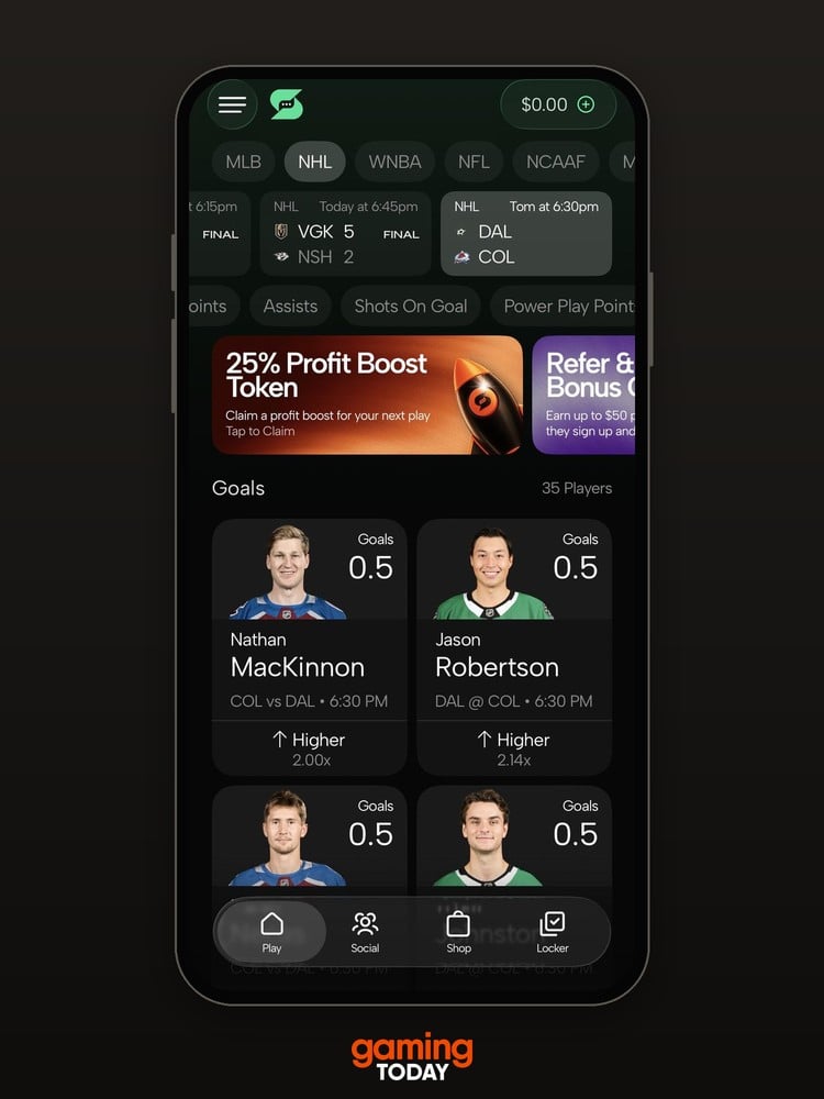 SmackTok NHL goals Higher/Lower pick board