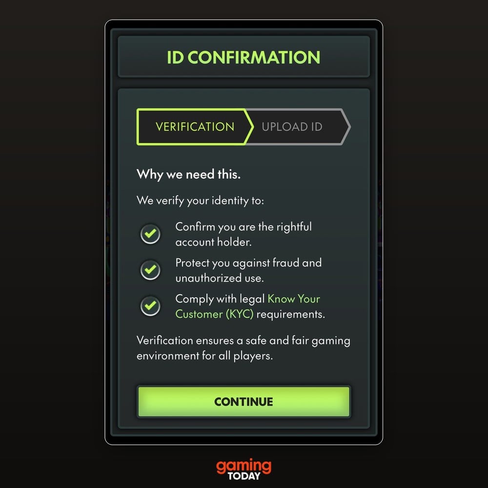 Thrillaroo withdrawal ID verification screen