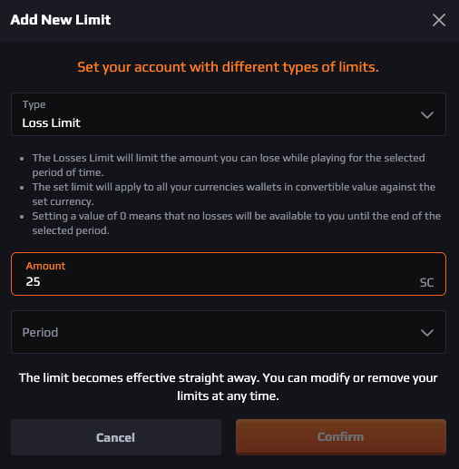 Titan Treasure Casino loss limit setting