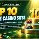 Gold three-tier podium with casino chips and fanned playing cards under a spotlight for the top 10 online casino sites