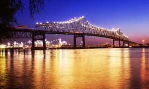 Baton Rouge Bridge Over Mississippi River in Louisiana at Night