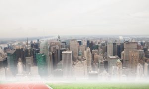 View of a stadium against new york