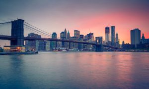 Brooklyn bridge and Manhattan at dusk