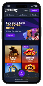 Legendz social casino phone screen