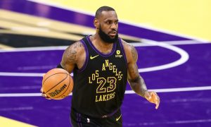 LOS ANGELES, CA - NOVEMBER 14: Los Angeles Lakers forward LeBron James (23) dribbles during the Memphis Grizzlies vs Los Angeles Lakers game on November 14, 2023, at Crypto.com Arena in Los Angeles, CA. (Photo by Jevone Moore/Icon Sportswire)
