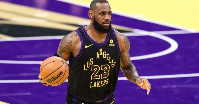 LOS ANGELES, CA - NOVEMBER 14: Los Angeles Lakers forward LeBron James (23) dribbles during the Memphis Grizzlies vs Los Angeles Lakers game on November 14, 2023, at Crypto.com Arena in Los Angeles, CA. (Photo by Jevone Moore/Icon Sportswire)