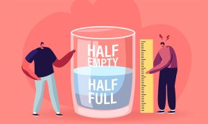 Optimist Pessimist Glass Half Empty or Half Full Illustration