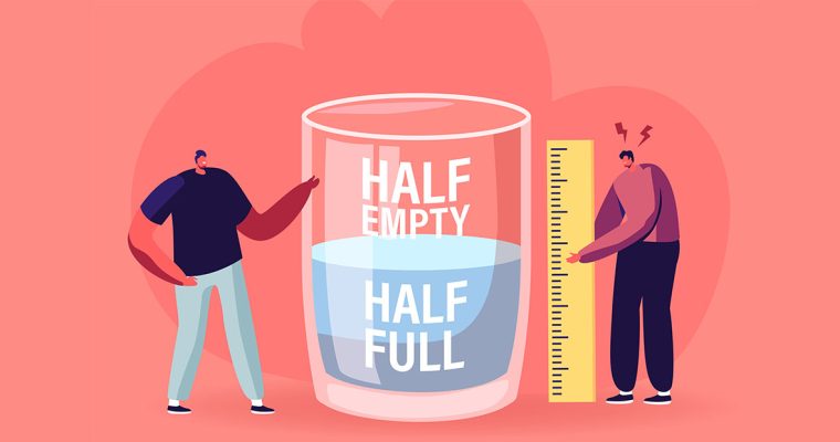Optimist Pessimist Glass Half Empty or Half Full Illustration