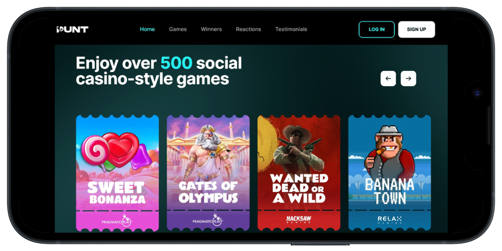 Punt Casino mobile site showing social casino games