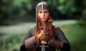 Redhead female warrior medieval knight