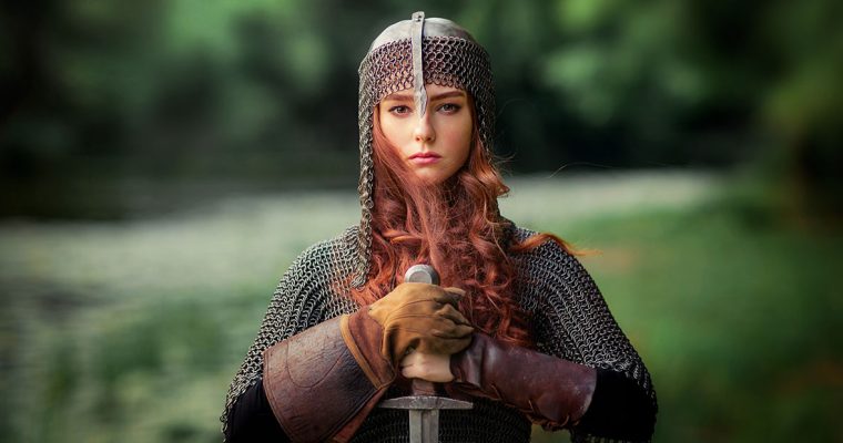 Redhead female warrior medieval knight