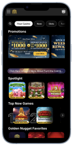 Screenshot showing the lobby of Golden Nugget Online Casino