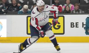 Washington Capitals left wing Alex Ovechkin during an NHL hockey game against the San Jose Sharks in San Jose, Calif., Monday, Nov. 27, 2023. (AP Photo/Jeff Chiu)