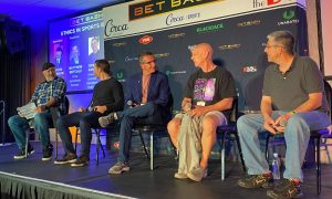 From left: ESPN’s David Purdum (moderator), Circa’s Matt Metcalf, DraftKings’ Johnny Avello, pro bettors Alan Boston and Chris Bruno