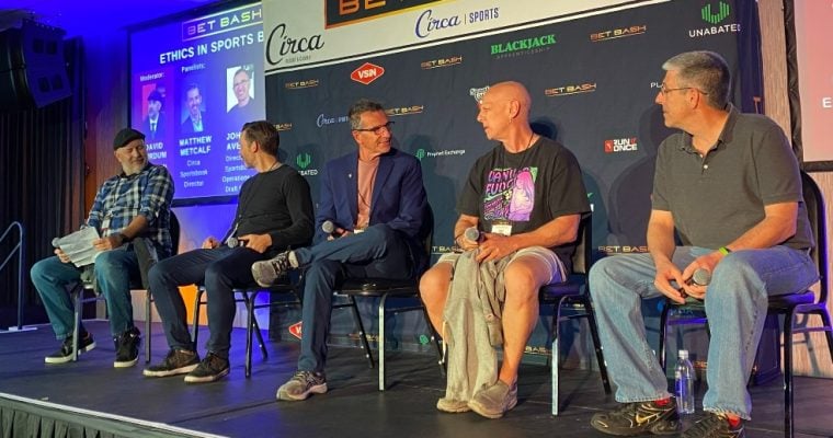 From left: ESPN’s David Purdum (moderator), Circa’s Matt Metcalf, DraftKings’ Johnny Avello, pro bettors Alan Boston and Chris Bruno