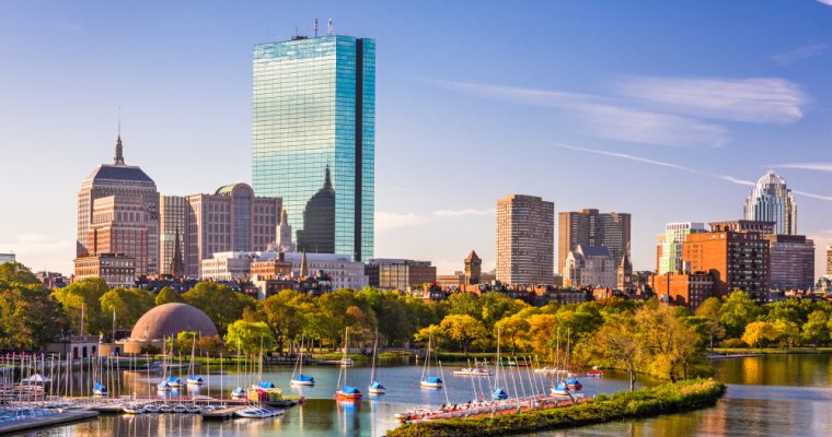 Boston, Massachusetts, USA city skyline on the river