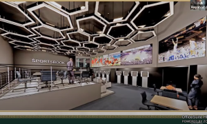 A rendering of Caesars Sportsbook at Raynham Park in Massachusetts.