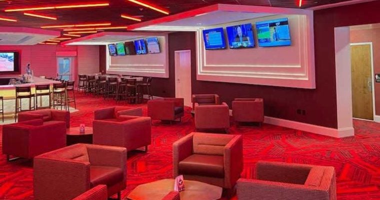 A rendering of the Caesars Sportsbook at the Red Mile harness track in Lexington, Kentucky.