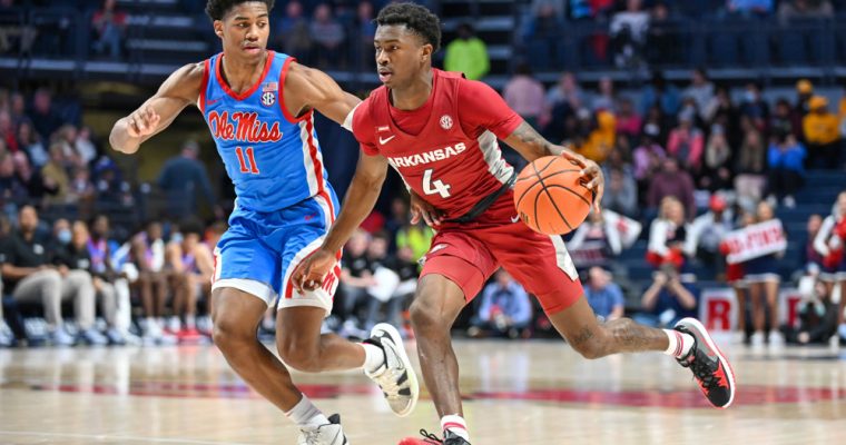 Arkansas bettors could be able to wager on Davonte Davis and the Razorbacks during March Madness (Photo by Kevin Langley/Icon Sportswire)