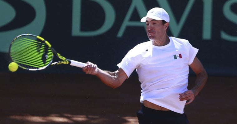 Ernesto Escobedo plays in a Davis Cup tennis match in Mexico