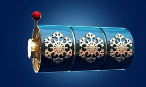 a trio of slot reels with snowflakes on them