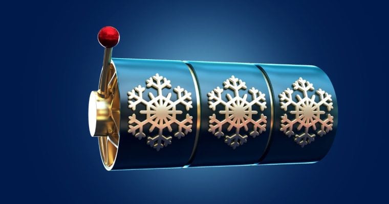 a trio of slot reels with snowflakes on them