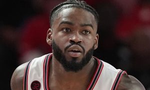 Houston basketball player Jamal Shead playing in a Big 12 game in February 2024