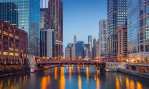 Chicago Downtown. Cityscape image of Chicago downtown during twilight blue hour.