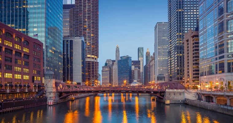 Chicago Downtown. Cityscape image of Chicago downtown during twilight blue hour.