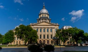 Springfield, Illinois, USA: The Illinois State Capitol. The current building is the sixth to serve as the capitol building since Illinois was admitted to the United States in 1818.