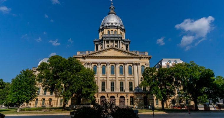 Springfield, Illinois, USA: The Illinois State Capitol. The current building is the sixth to serve as the capitol building since Illinois was admitted to the United States in 1818.