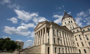 Afternoon view of the historic state capitol building of downtown Topeka, Kansas, USA.